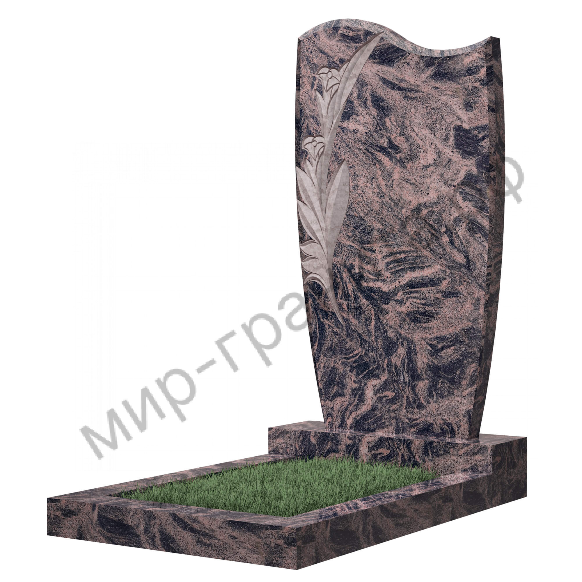 Памятник №42Е резной вертикальный 1100*600*70 (Индия, коричневый К11)