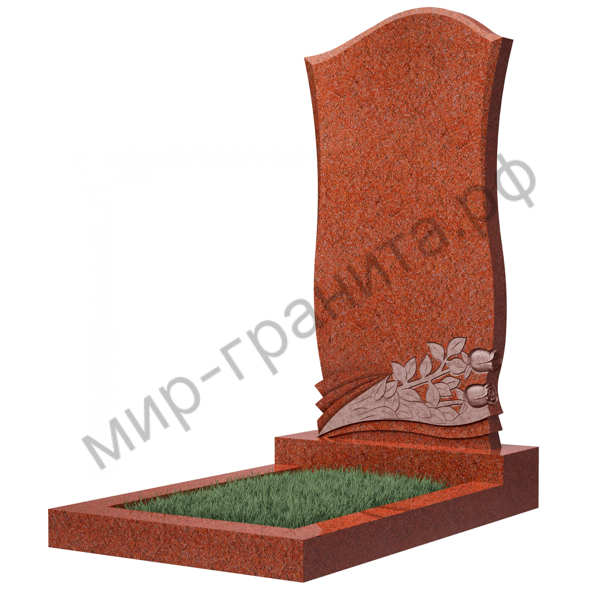 Памятник №48Е резной вертикальный 1100*500*70 (Индия, красный К05)