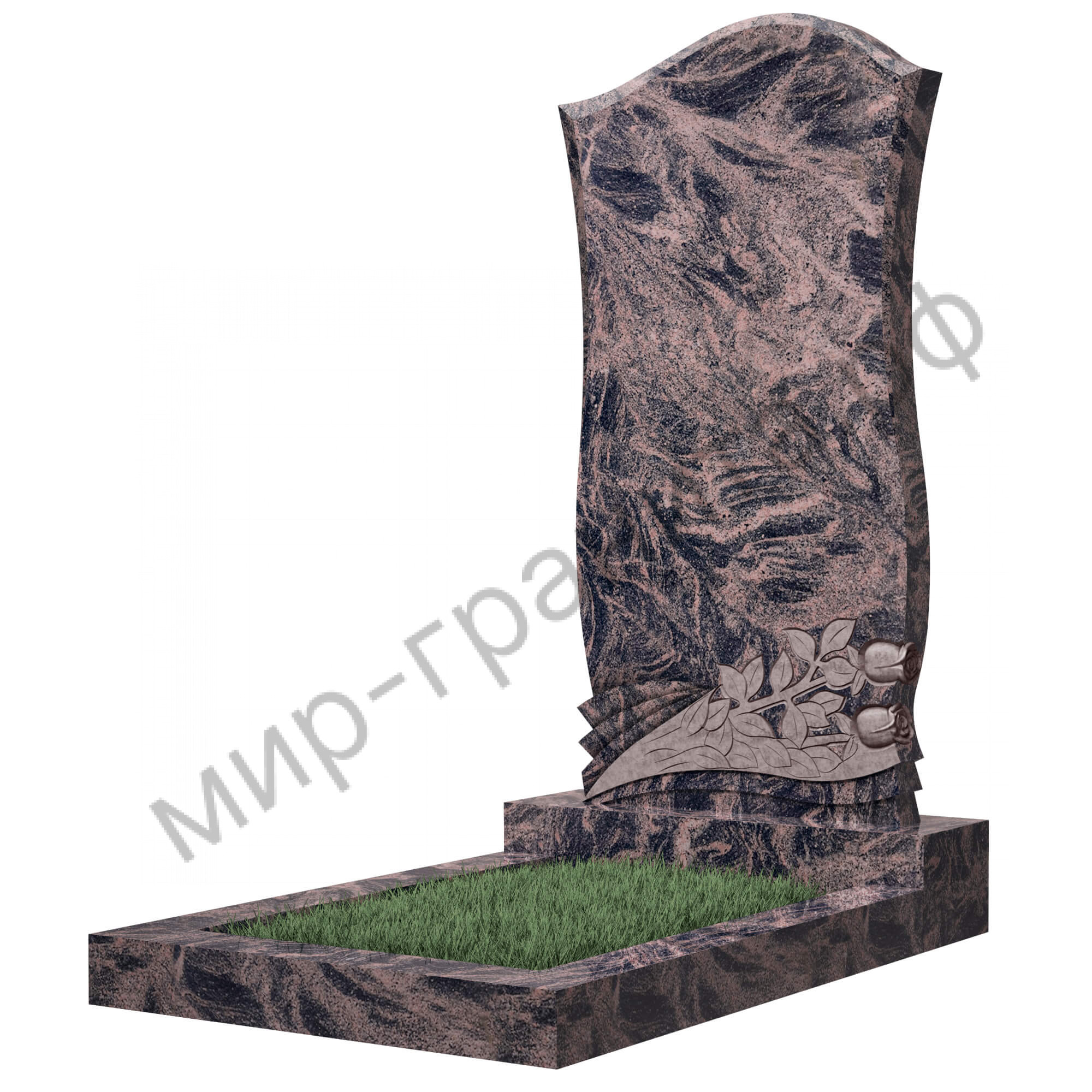Памятник №48Е резной вертикальный 1100*550*70 (Индия, коричневый К11)